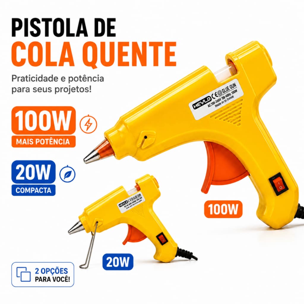 Pistola de Cola Quente 20W ou 100W para Bastão 7 mm com Interruptor para Artesanato e Reparos