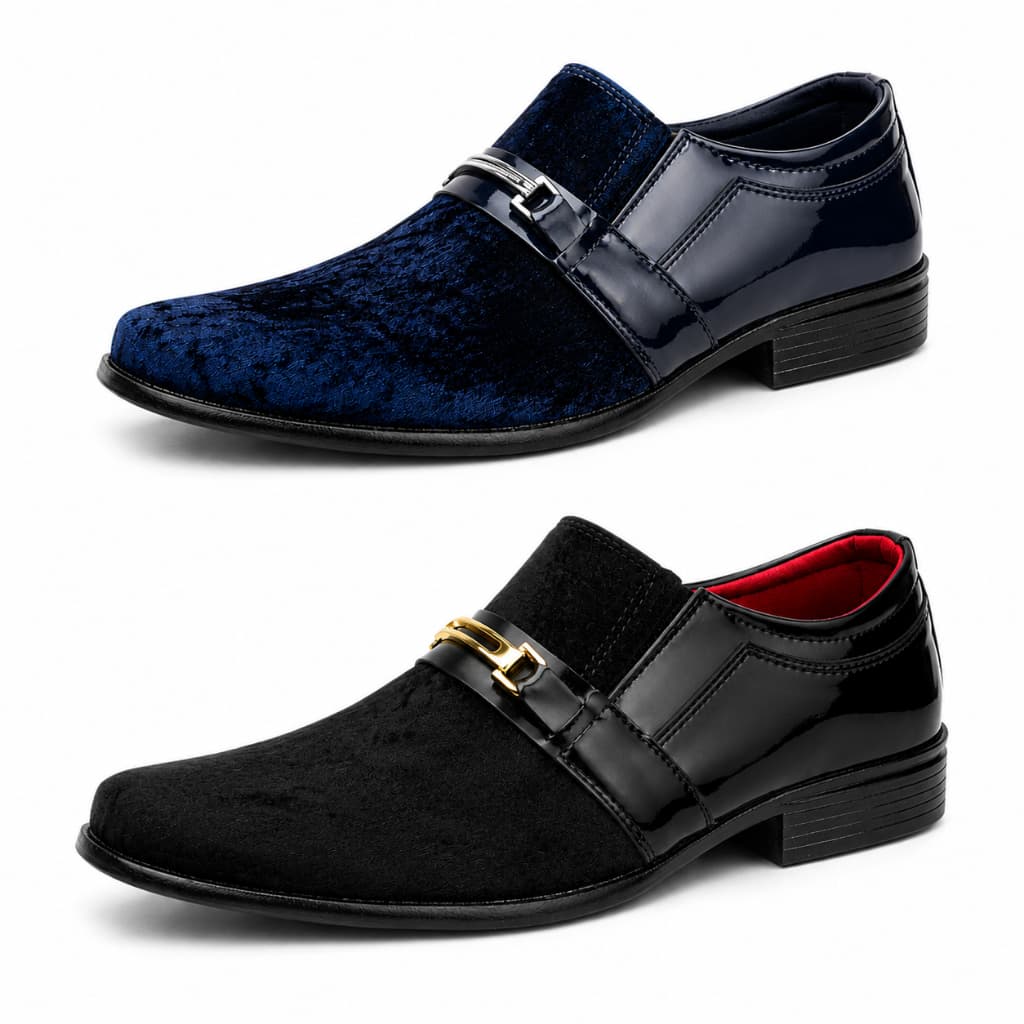 Kit 2 Pares de Sapato Social Masculino Verniz Marinho e Preto Casual Lançamento Confortável