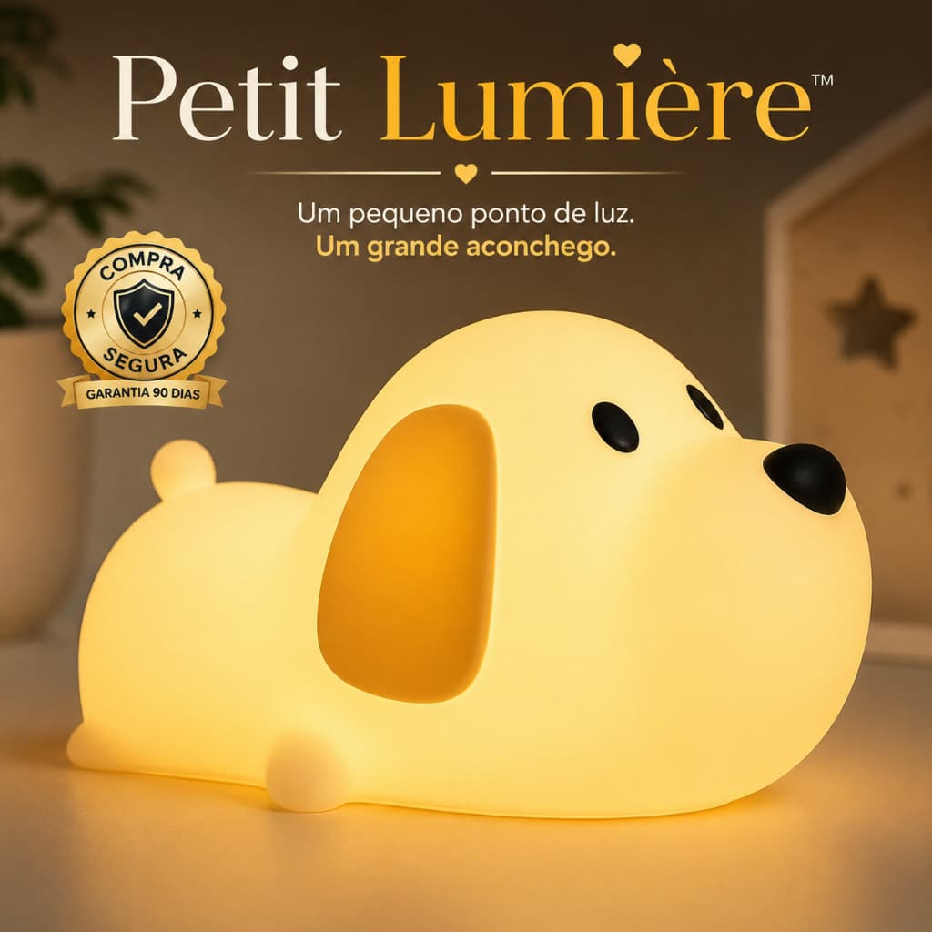 Luminária LED Cachorrinho Petit Lumière™ Silicone Infantil Luz Noturna Decorativa Quarto Criança Abajur