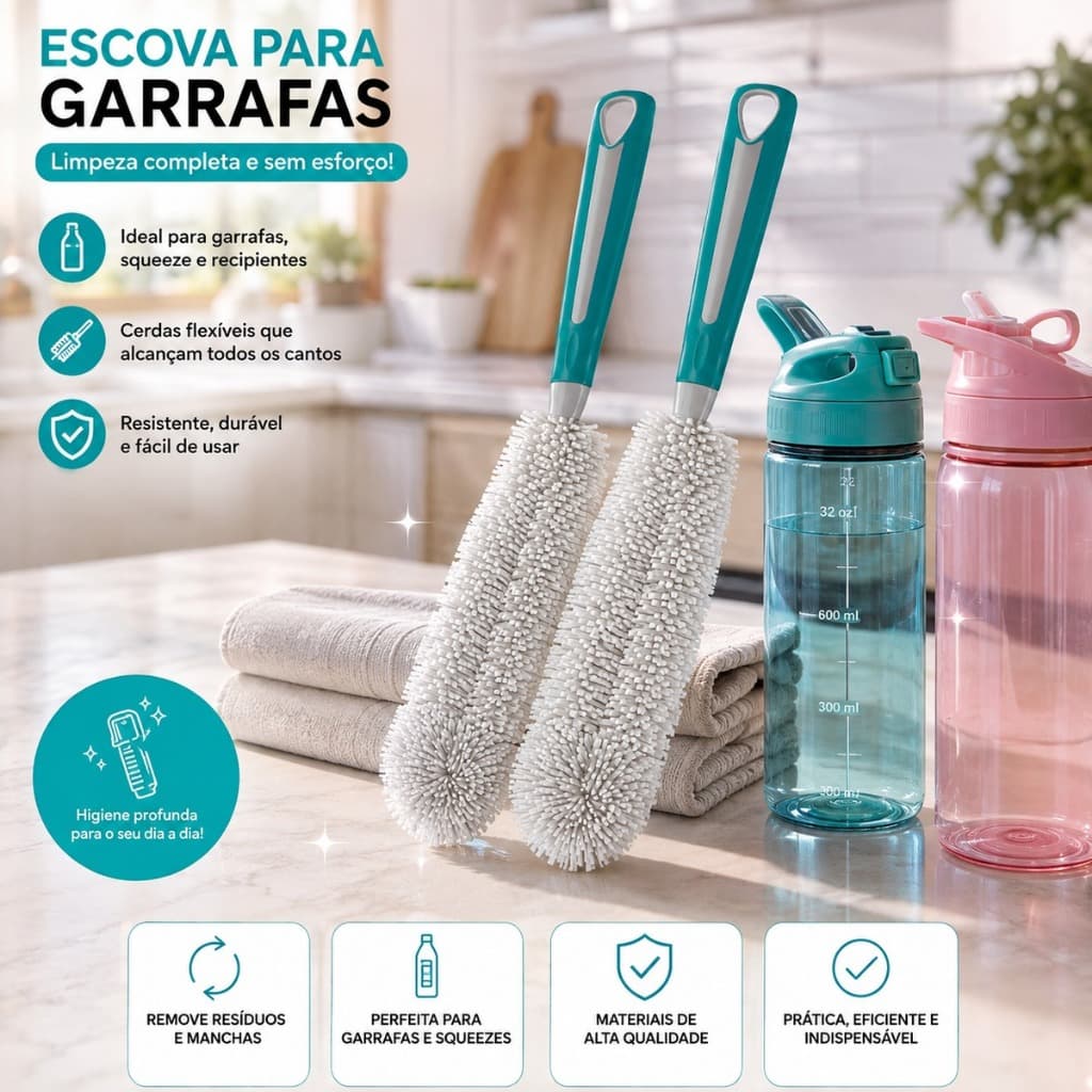 Escova Lava Taças Copos Alto Potes Limpeza Higiênica Kit C/2