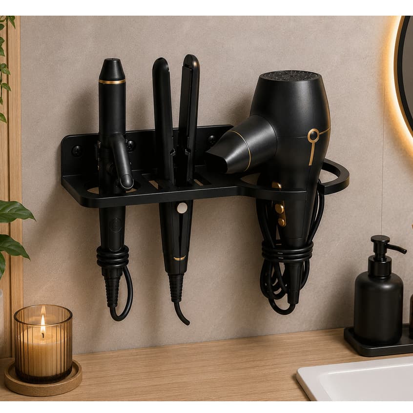 Suporte Organizador de Parede para Secador de Cabelo e Chapinha