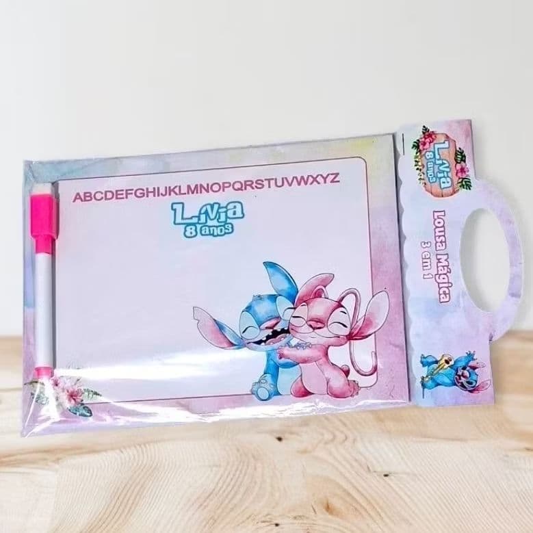 Kit 10/ 20/30/50 Lousa Mágica 3 em 1 Personalizado Stitch Lembrancinha Festa Infantil Aniversário Decoração      Brindes