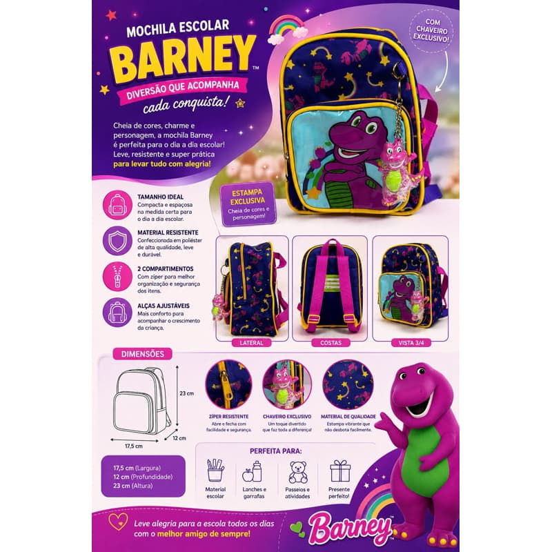mochila de costas infantil pequena, barney, mochila infantil