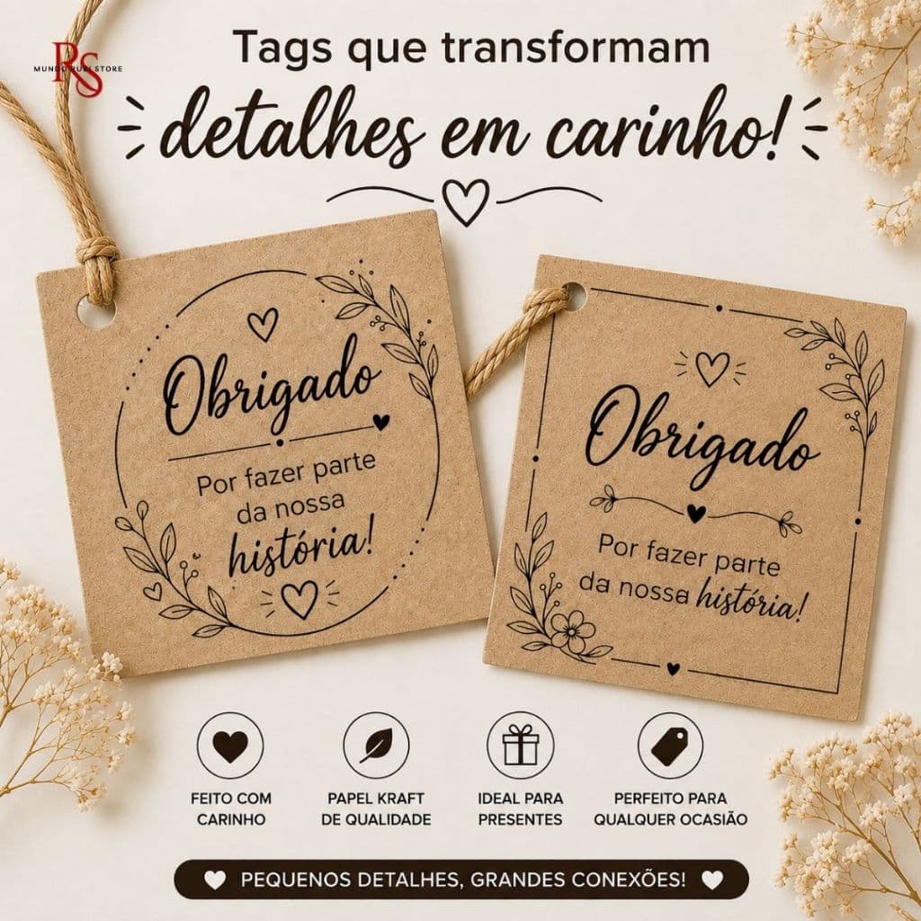 Tag para Lembrancinhas "Obrigado por fazer parte da nossas história"  - Kraft  Quadrada