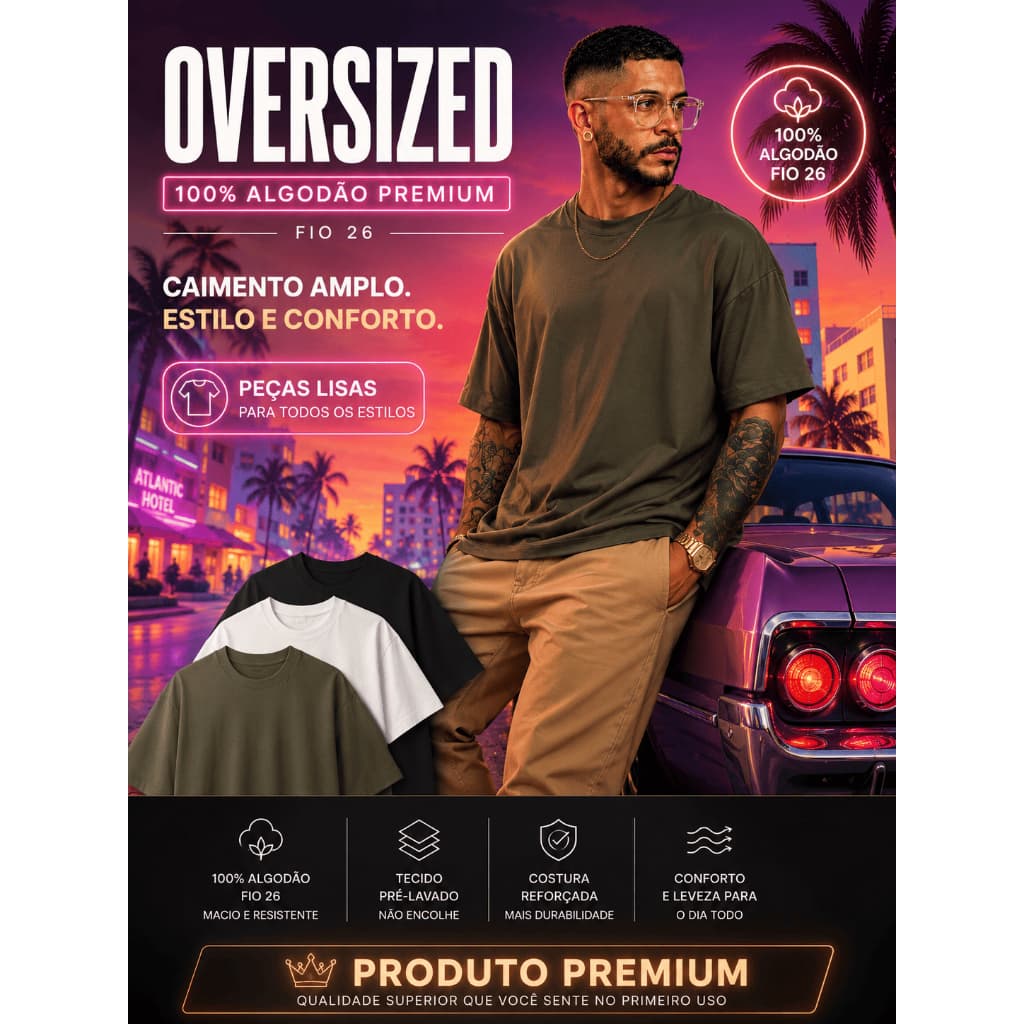 Camisa Oversized Premium 100% Algodão Gola RibanaTreino Academia Camiseta Larga Streetwear Oversize Camiseta