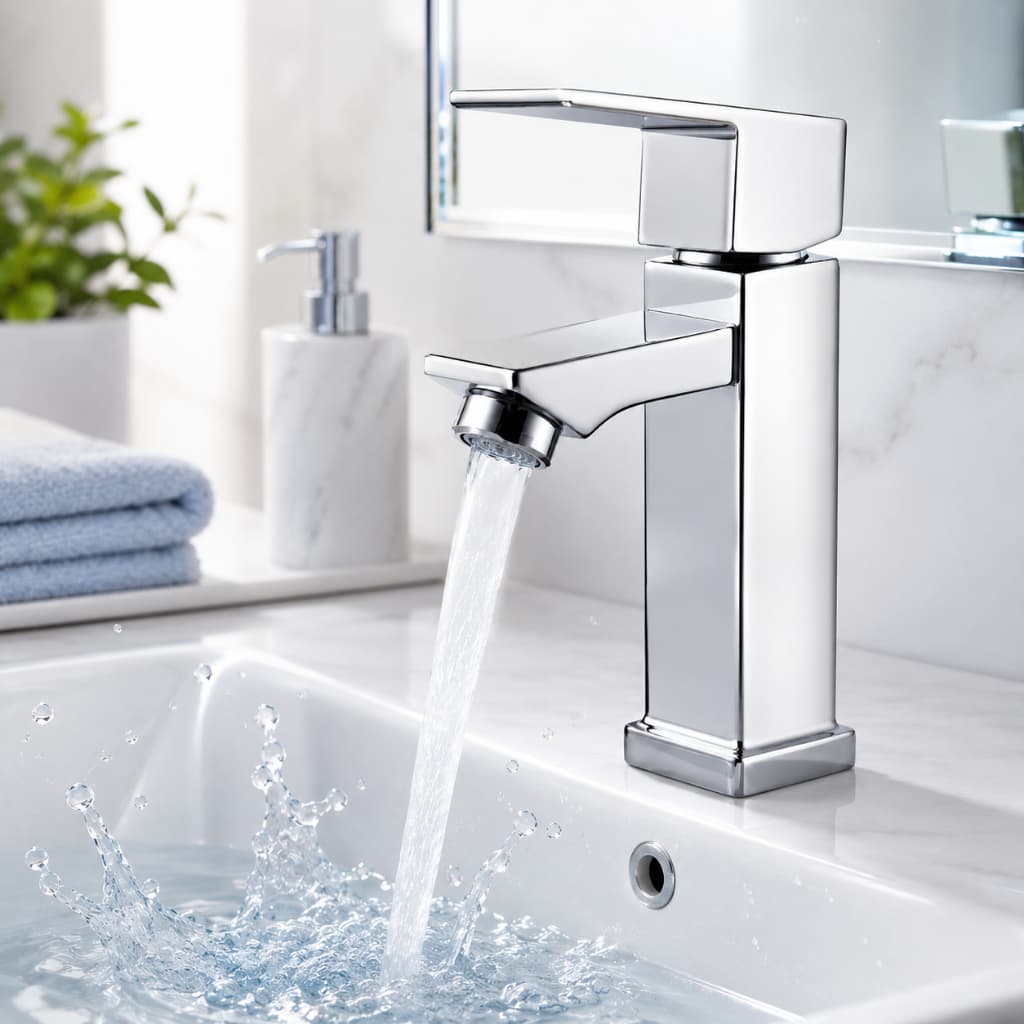Torneira de Lavabo Banheiro  Agua Fria Bancada Inox Quadrada