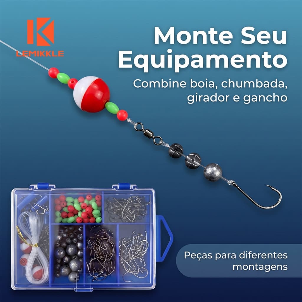 LEMIKKLE - Acessórios Para Pesca, Conjunto Com Anzóis, Boias, Chumbadas E Giratórias