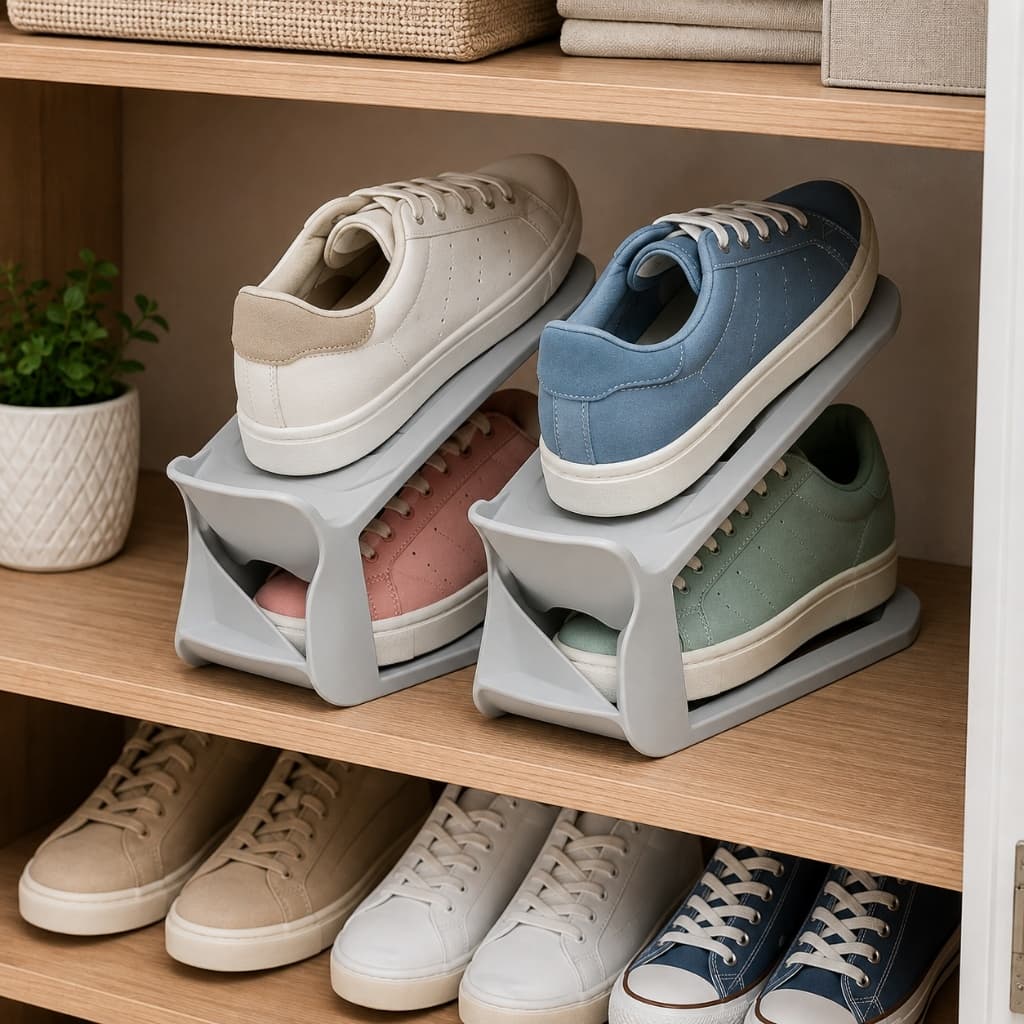 KIT Organizador de Sapatos Empilhável Suporte Porta Tênis Sapateira 2 Níveis Economia de Espaço