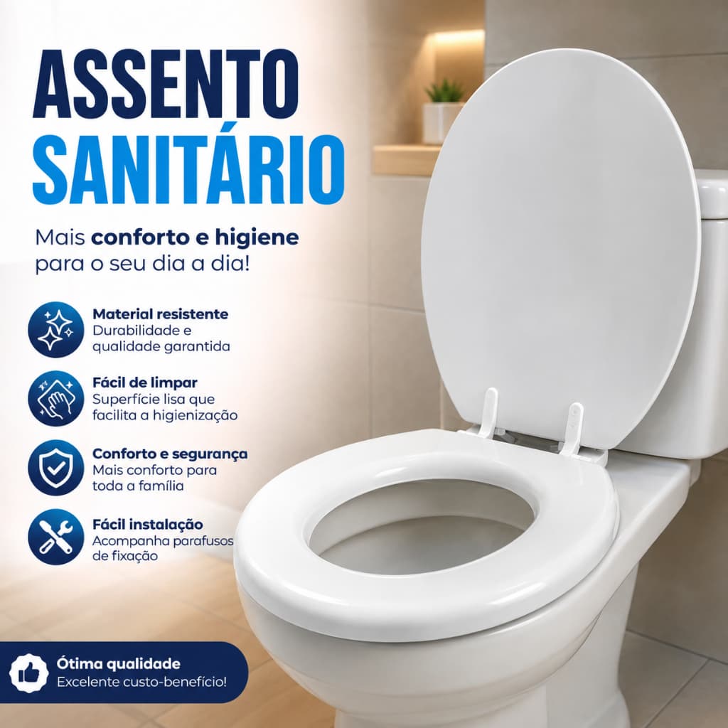 2 Assentos Sanitários Universal Oval Almofada Resistente Facil Aplicaçao Branco Fechamento Suave
