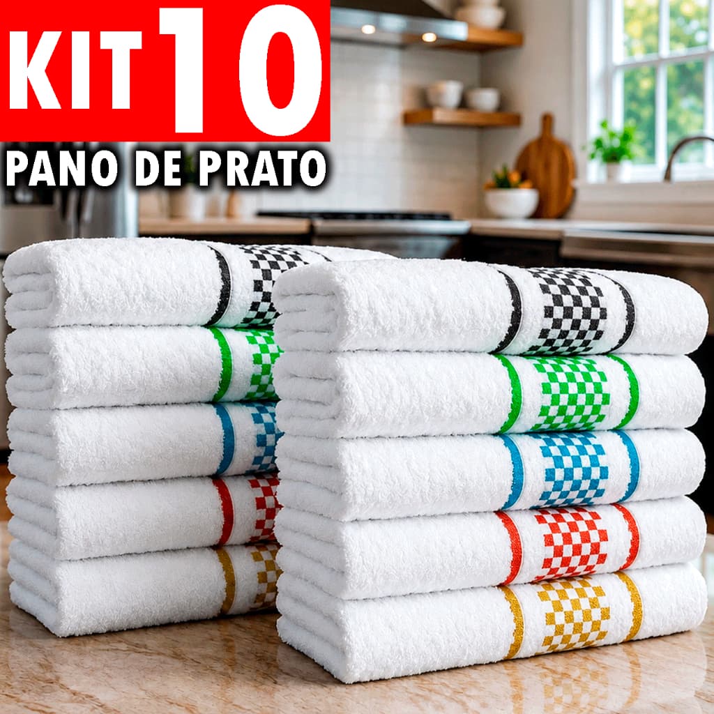 Kit 10 Panos de Prato 45x70 Jacquard Premium Atoalhado Copa Toalha de Cozinha