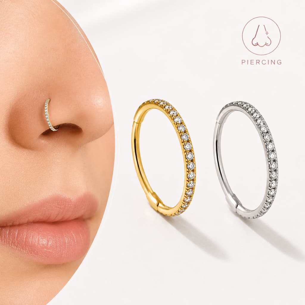 Piercing Argola com Strass para Nariz Feminino Prata ou Dourado