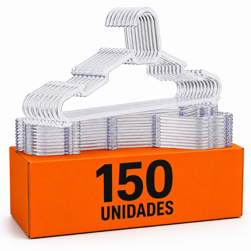 Kit com 150 Cabides Adulto Acrílico Transparente Organizador Roupa