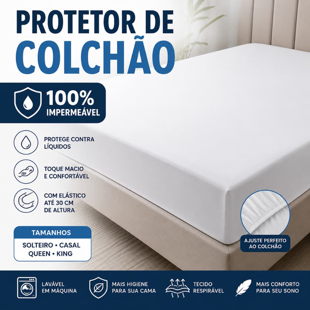 Protetor de Colchão Impermeável com Elástico Cama Solteiro