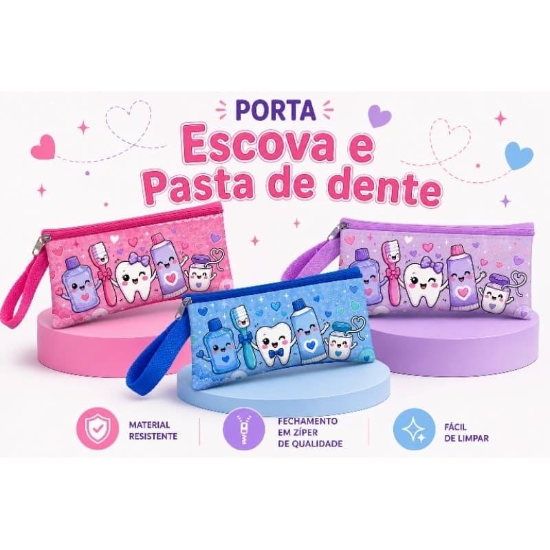 Kit 2 Necessaire Porta Escova e Pasta de Dente Viagem Higiene Bucal Organizador de Bolsa