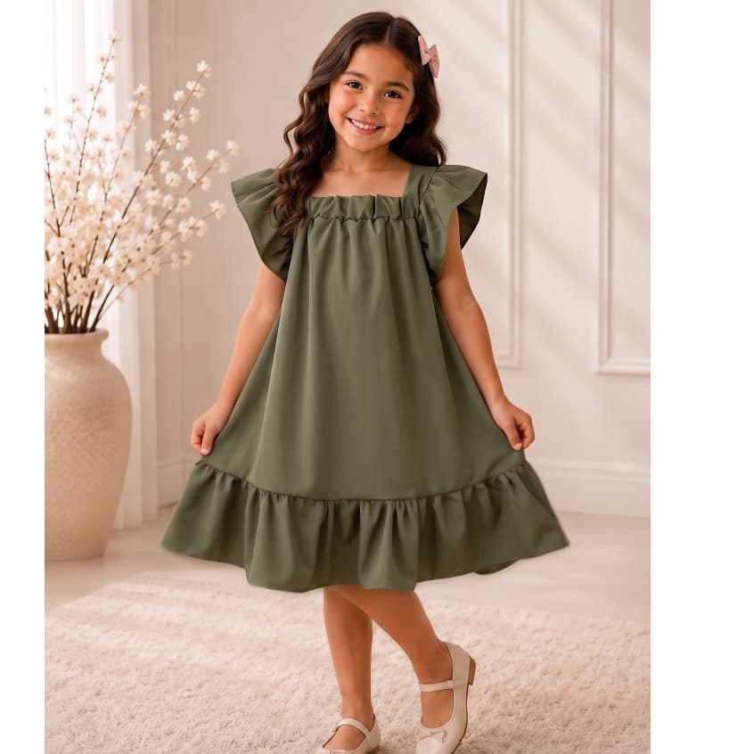 Vestido Infantil Menina, Midi, Soltinho com Babado, Festa, Moda Evangelíca, Casual De 3 a 10 (2 cores)