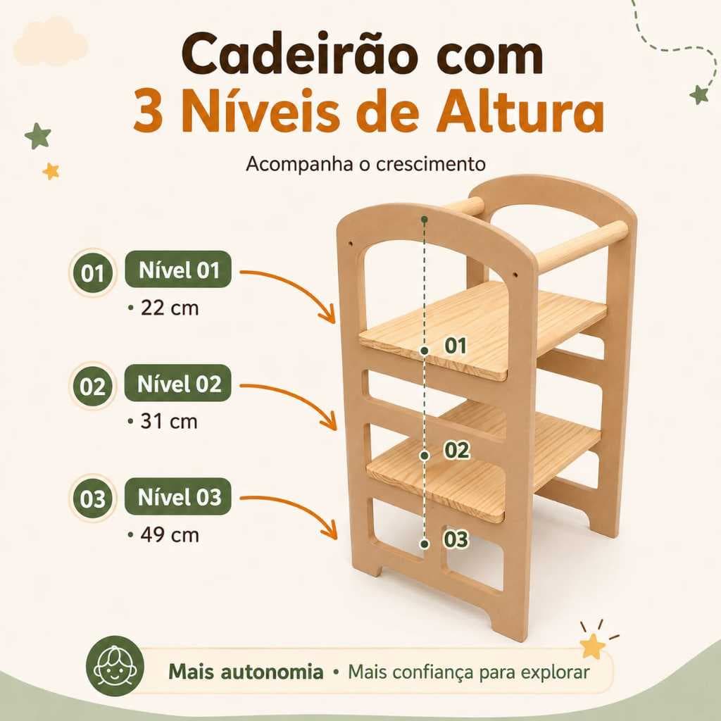Nova Torre De Aprendizagem 4 em 1 Madeira Pinus Infantil - método Montessoriano