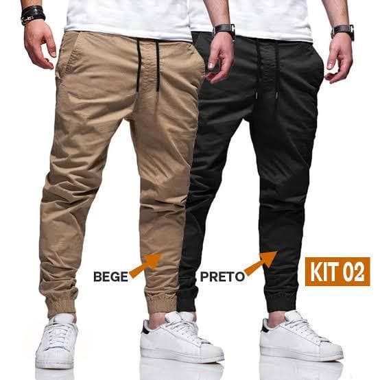Kit 2 ou 1 Calça Jogger Jeans e Sarja Masculina Premium com Lycra - Sarja com Punho, Conforto e Estilo