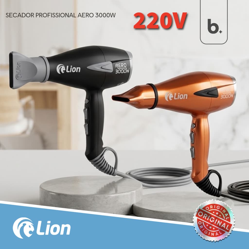 Secador Profissional Lion Aero 3000W 220V - Potência Máxima Real para Rotina Intensa do Dia-a-dia