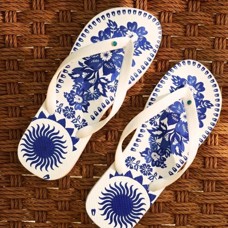 Chinelo Feminino Estampado Azulejo Tropical Moda Casual Leve Macio Confortável Blogueirinha Paty Looks Flatform Farm