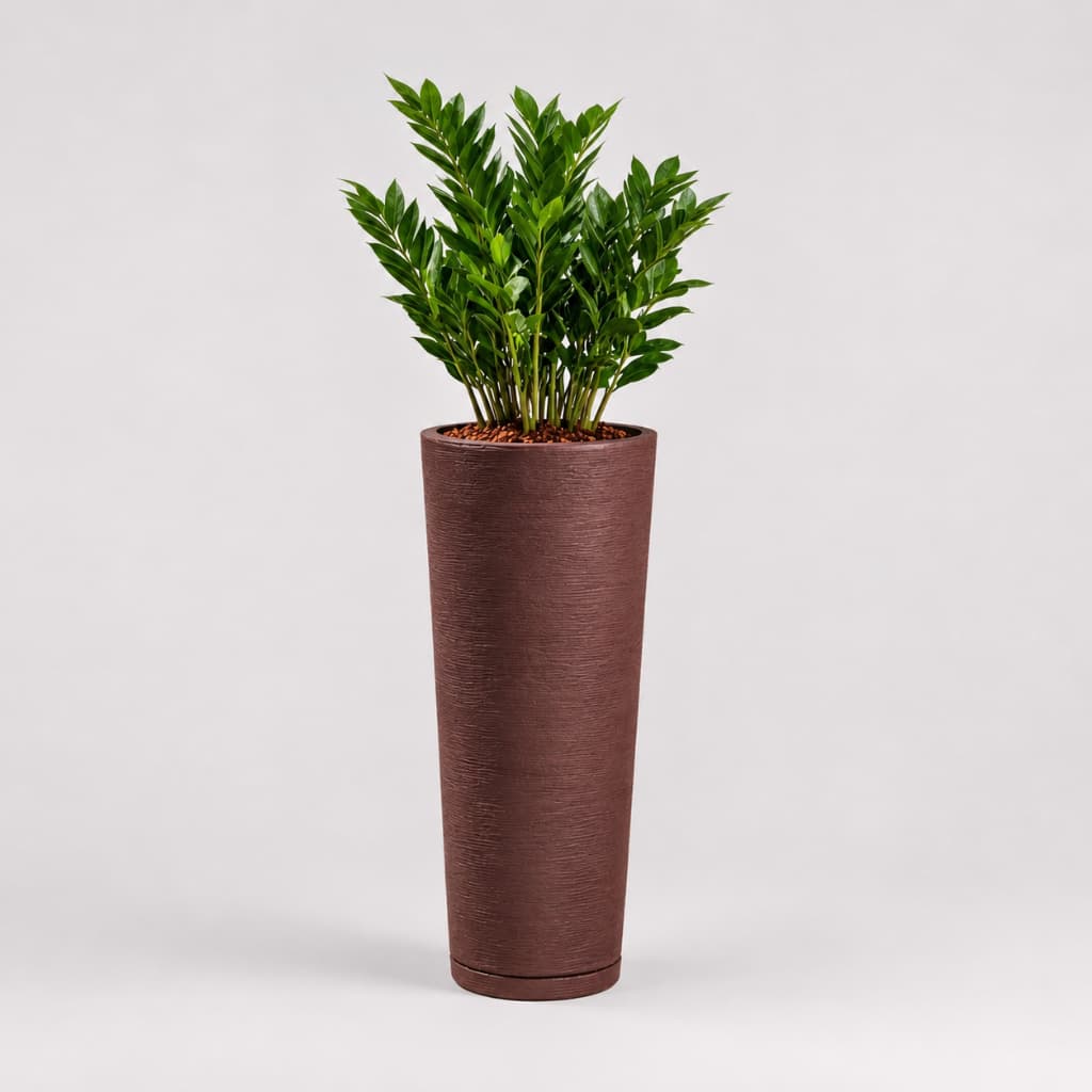 Vaso Para Plantas Decoração Alto Slim Textura Escovado Grafiato Ibiza Classic Prato Polietileno