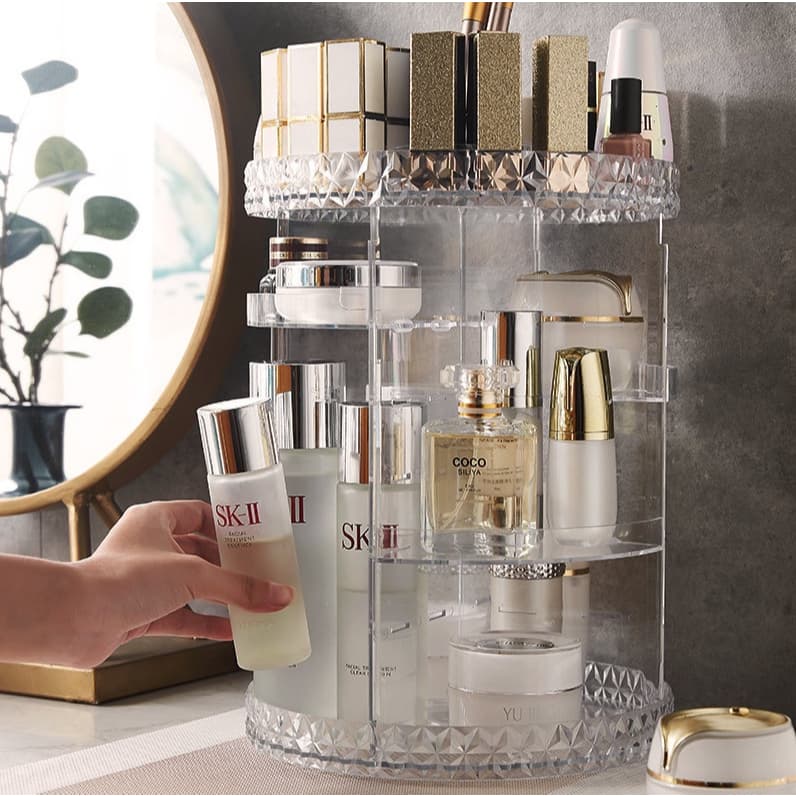 Organizador de Maquiagem Giratório 360° Acrílico Transparente Cosméticos Perfumes com Prateleiras Ajustáveis