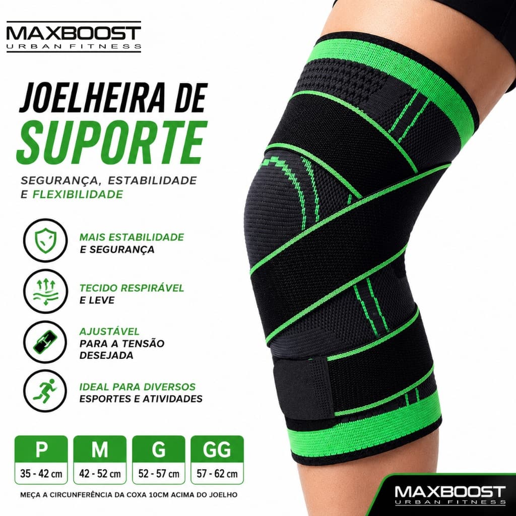 Joelheira de Suporte Maxboost Ajustável para Academia, Corrida, Ciclismo e Treino Esportivo