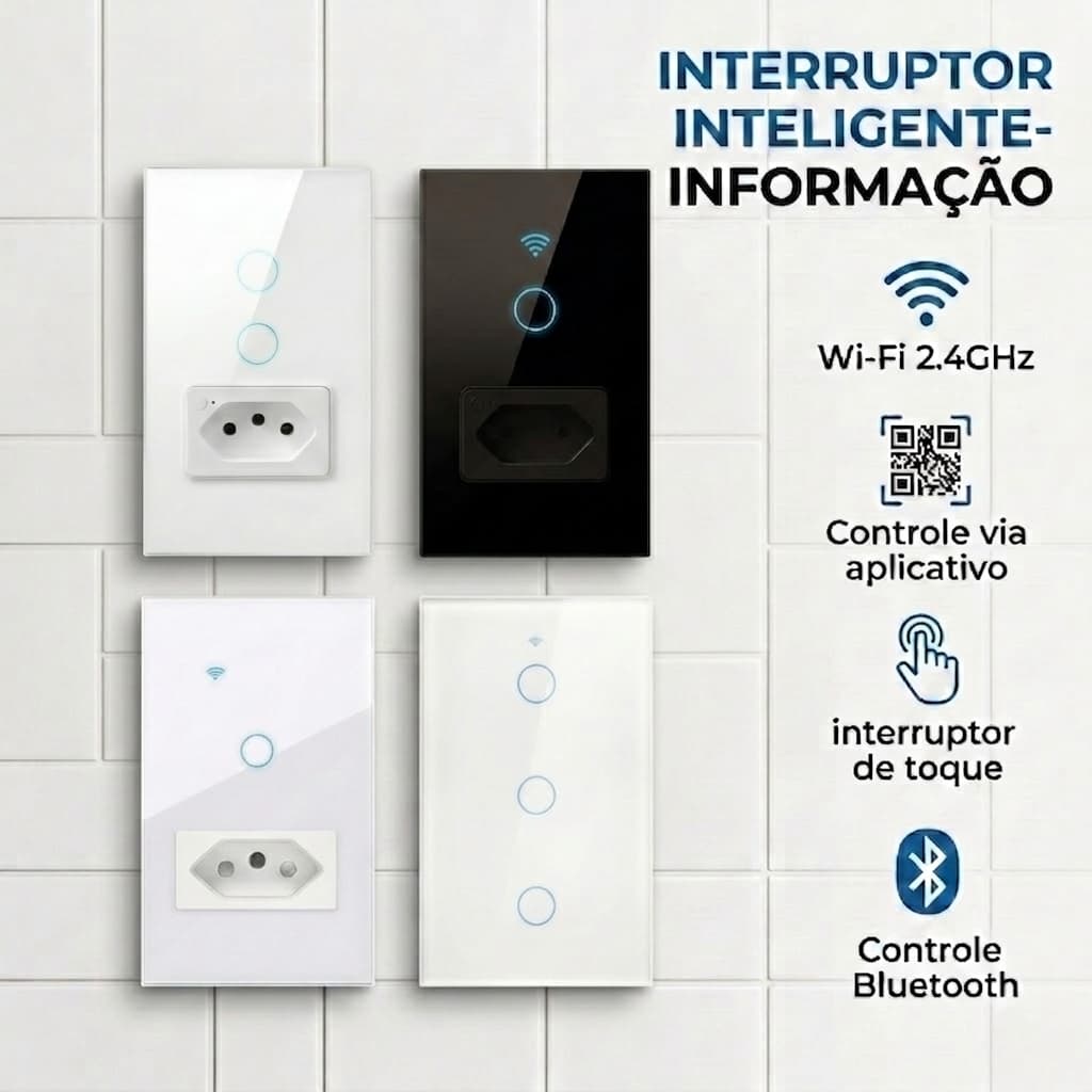 Interruptor Inteligente Com Botões e Tomada Touch Wi-fi Alexa Google Tuya Comando de Voz
