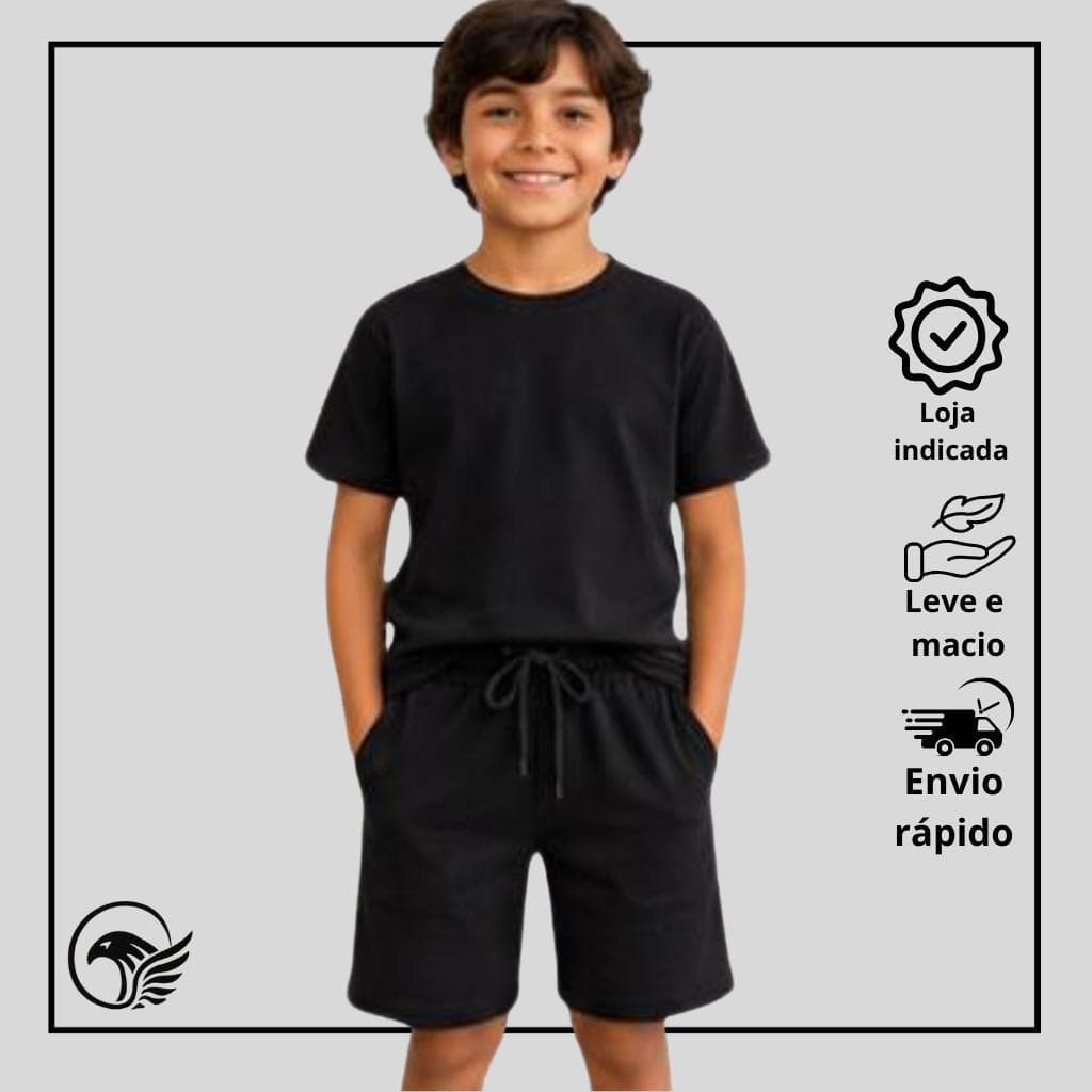 Conjunto Infantil Menino Camiseta e Bermuda  Blogueirinho Malha Texturizada Waffle