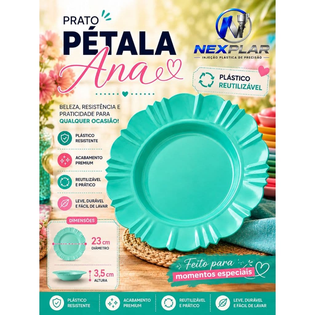 KIT 25 PRATOS PLÁSTICO PÉTALA ANA VERDE TIFFANY VERDE ÁGUA REUTILIZÁVEL BUFFET ANIVERÁRIO SOBREMESA ALMOÇO LANHCES VERSÁ