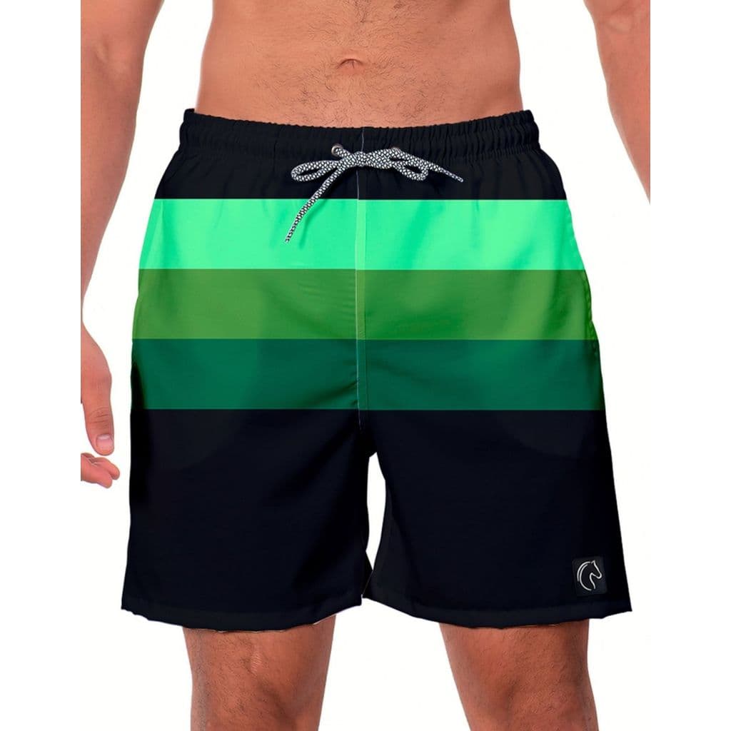 Short Masculino Listrado Faixas Verdes Moda Praia Verão Casual Esportivo