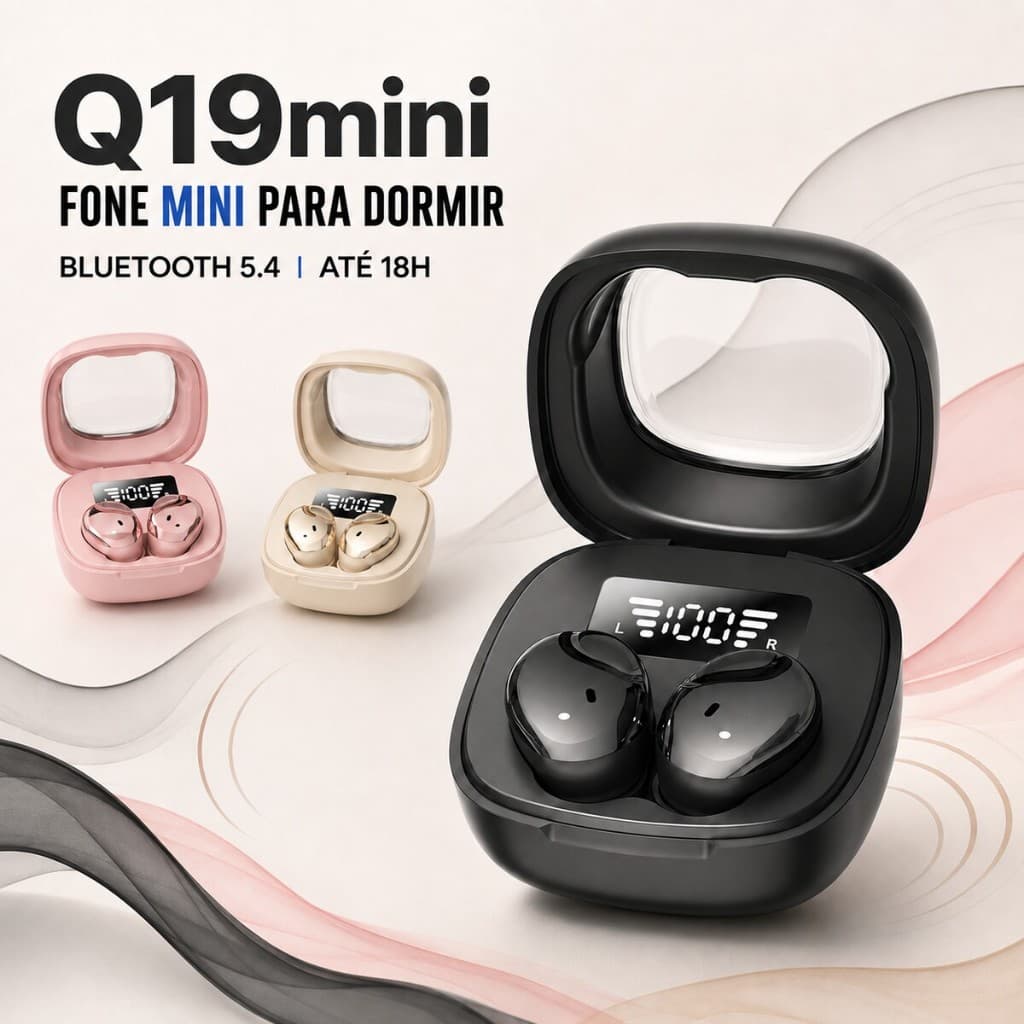 Fone de Ouvido Bluetooth 5.4 Q19mini TWS Mini para Dormir com Display LED Até 18H