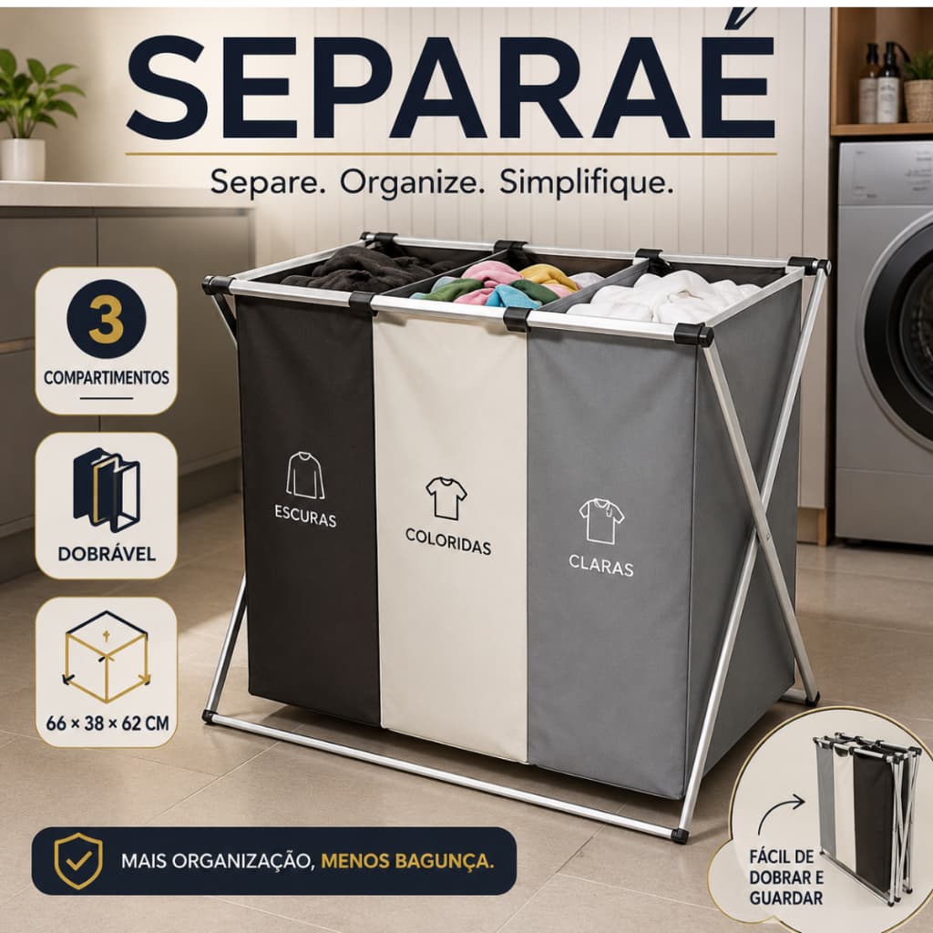 Cesto Organizador de Roupas SEPARAÉ  com Compartimentos Separadores Multiuso Economiza Espaço Prático