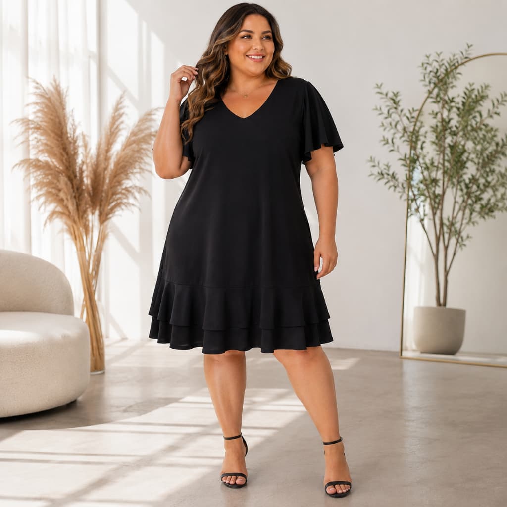 Vestido Feminino Plus Size  Manga Curta Duna Soltinho Elegante Casual Midi Moda Evangélica Verão Confortável