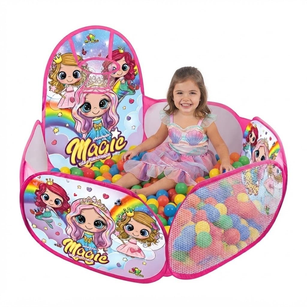 Piscina de Bolinhas Infantil Princesas Azul com Basquete | Brinquedo Kids Divertido