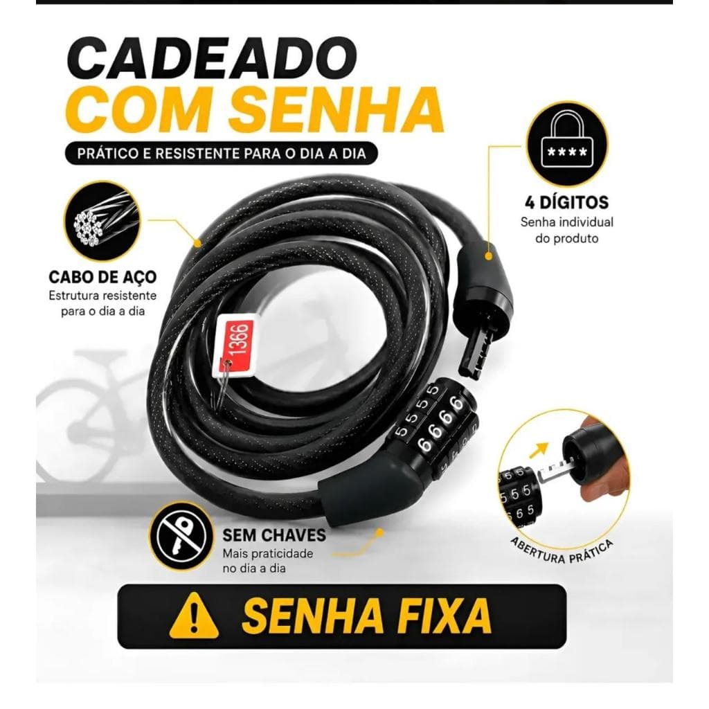 Cadeado De Segurança Bike Moto Estepe Cabo De Aço Trava Com Segredo Cor Preto 1,5 Metro x 8 mm