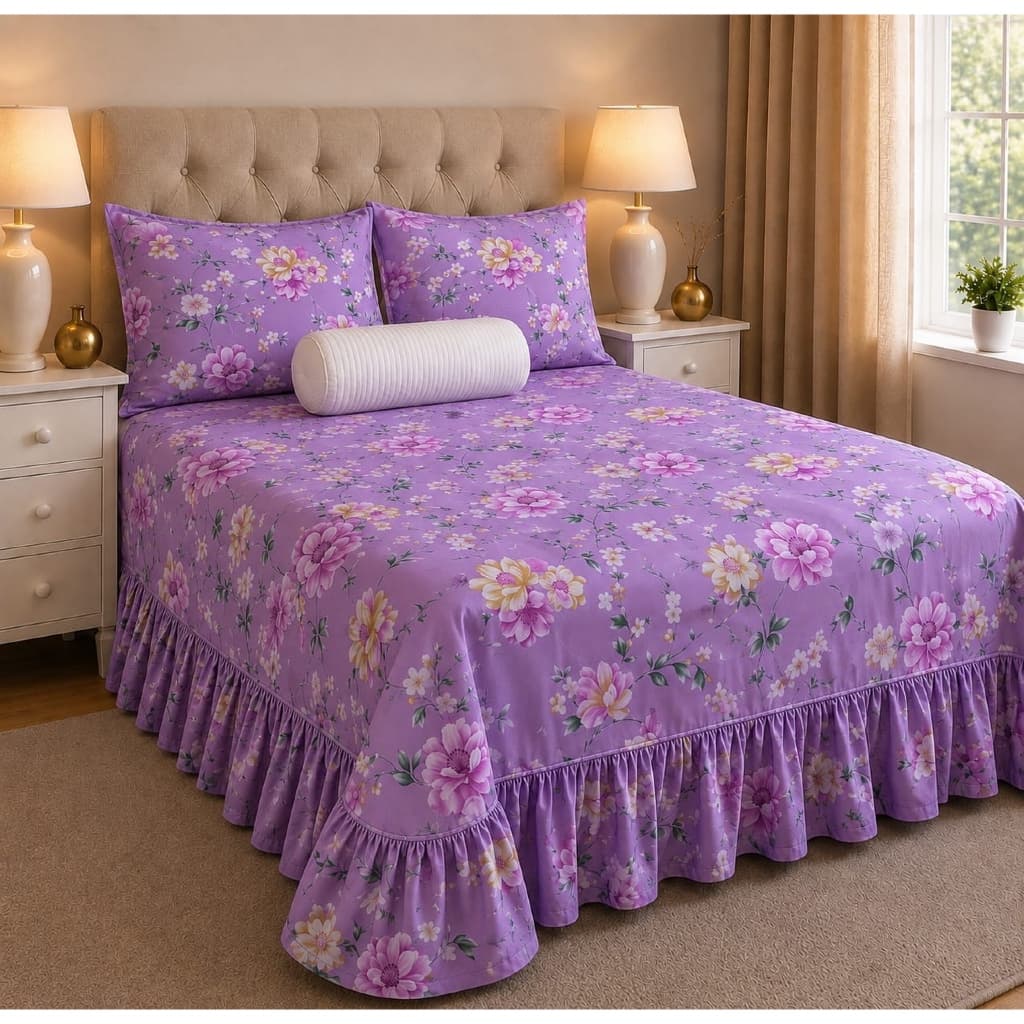 Colcha com Babado Queen 3 Peças Luxo Premiun  - Lençol de Cama com Fronhas