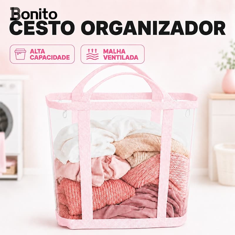 BONITO Cesto de Roupa Suja Dobrável Alta Capacidade Organizador Multiuso com Alças e Malha Ventilada Lavanderia