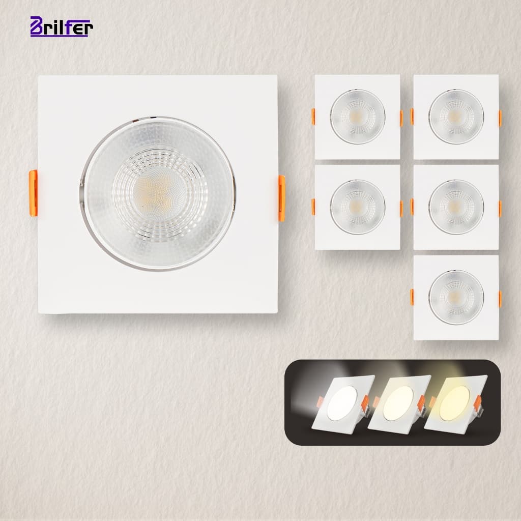 Kit 6 Spot LED Quadrado 7W Embutir Branco Bivolt 3000K/4000K/6500K Painel Plafon Ultrafino