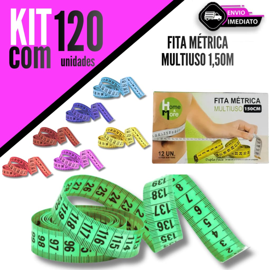 Kit 120  Fita Métrica Multiuso da HM  é uma Fita Flexível de 150 cm Ideal para Artesanato e Medições Corporais