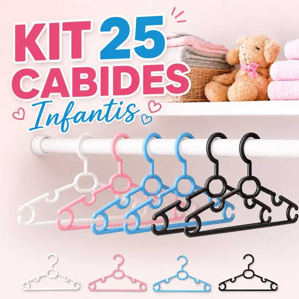 Kit 25 Cabides Infantis para Crianças Bebê Infantil Organizador de Roupas