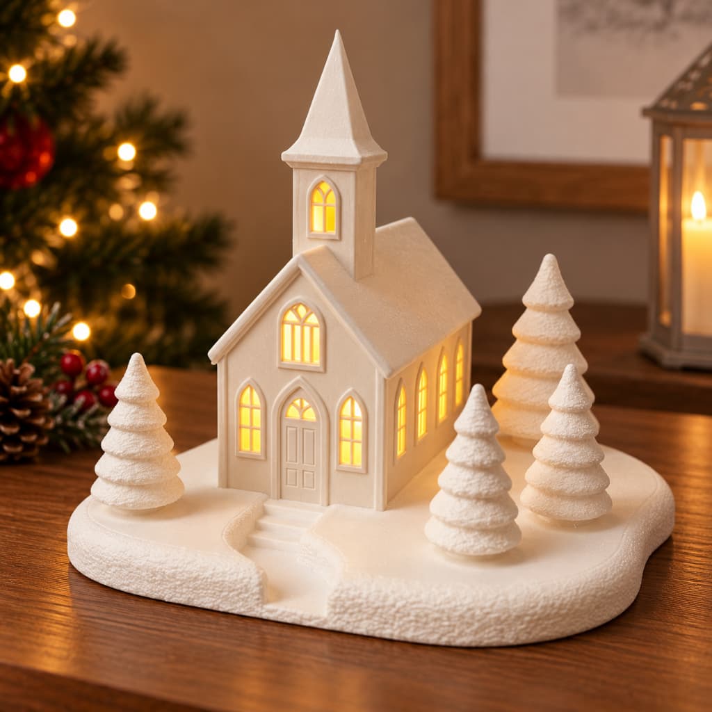 Enfeite de Natal 3D com Porta Vela LED – Cenário Natalino para Mesa e Decoração