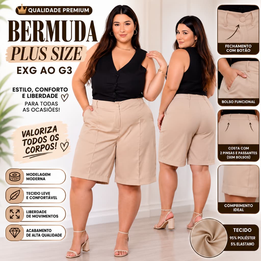 Short Bermudas Feminina  Plus Size EXG ao G3 Alfaitaria