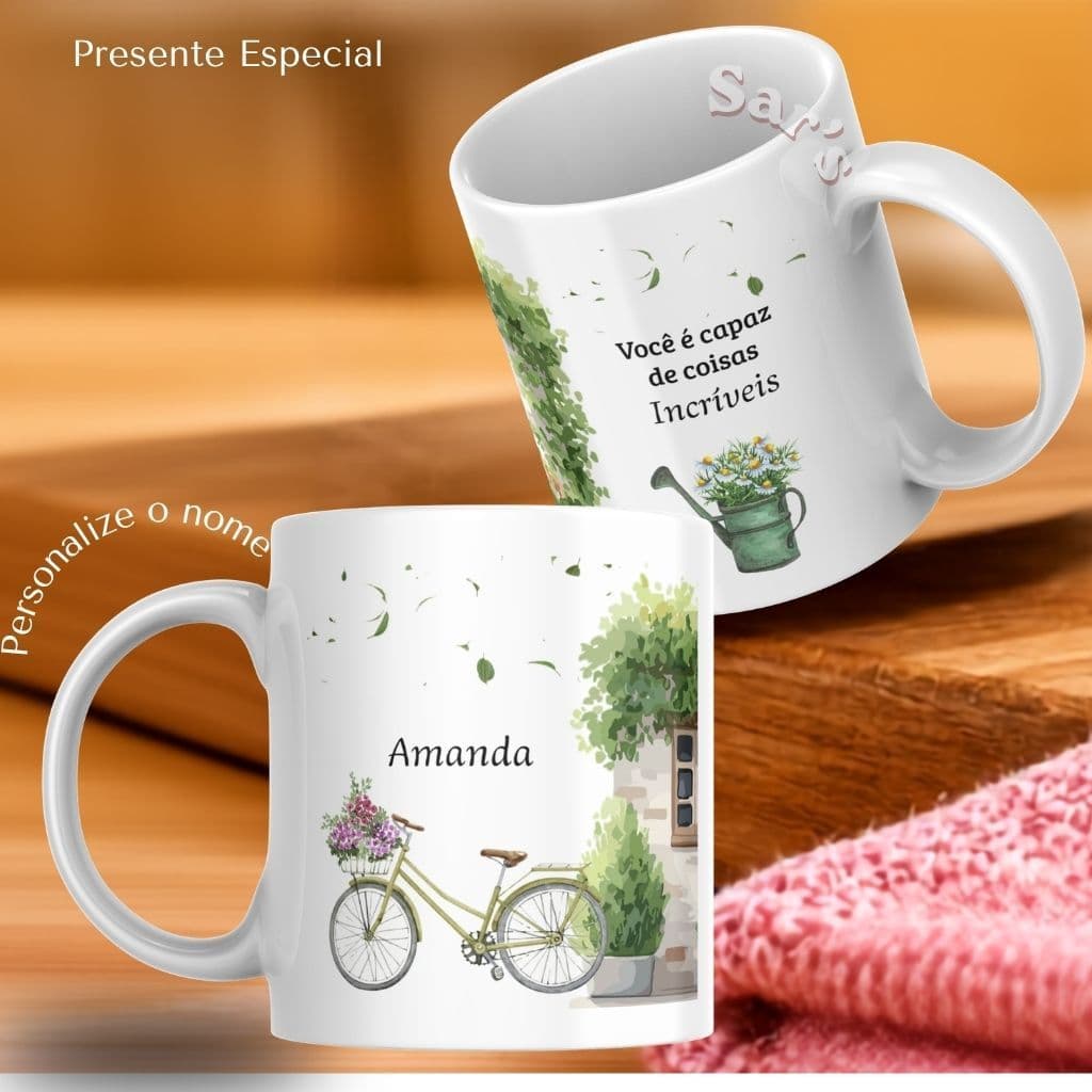 Caneca personalizada com  Nome +caixa para presente -Xícara Porcelana 235ml Presente Floral