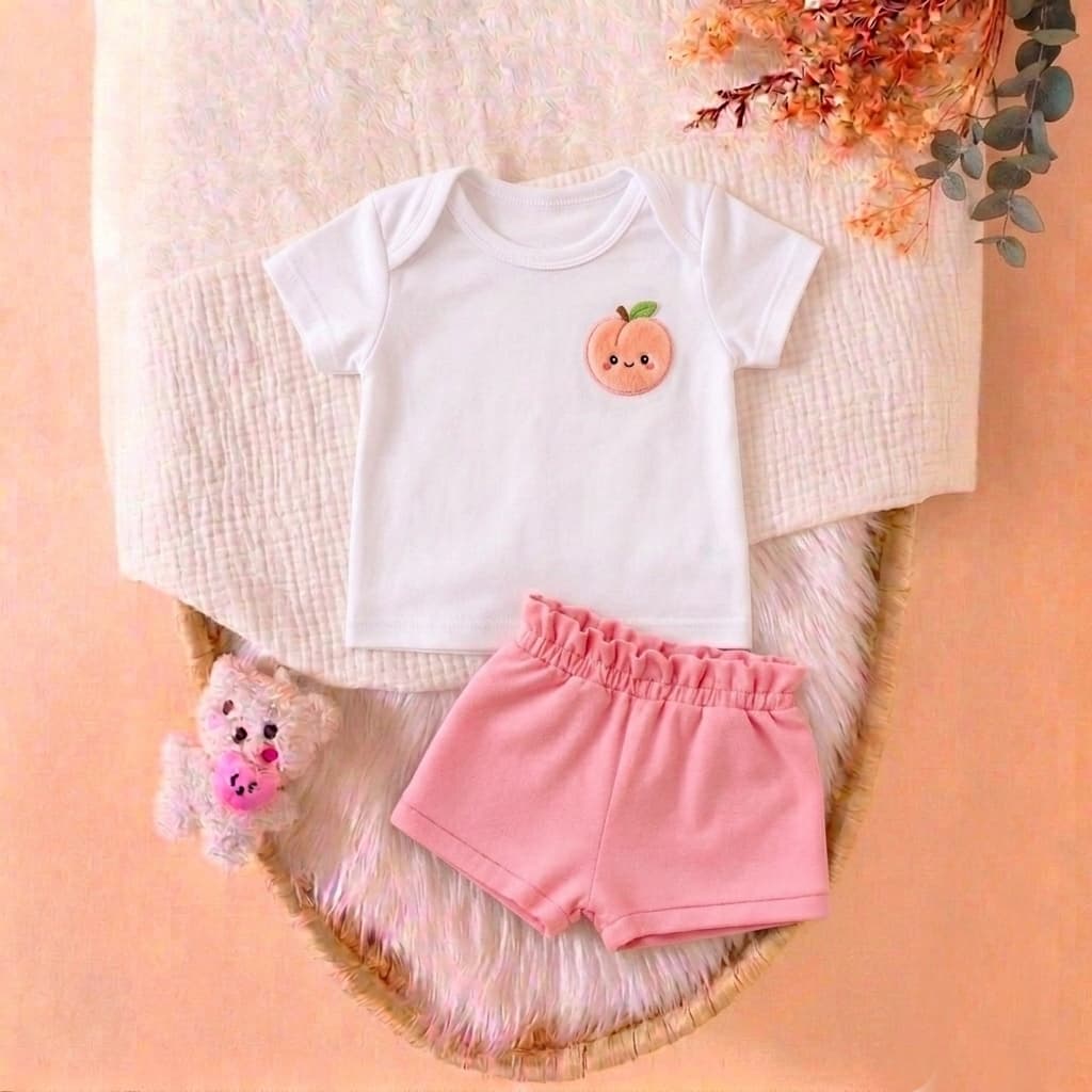 Coleção Frutinhas Bordado Camisetinha e Shorts Bebê Menina Verão