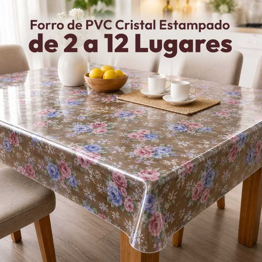 Toalha de Mesa Plástica Estampada Transparente Térmica Impermeável Forro PVC Cristal Envio Enrolado