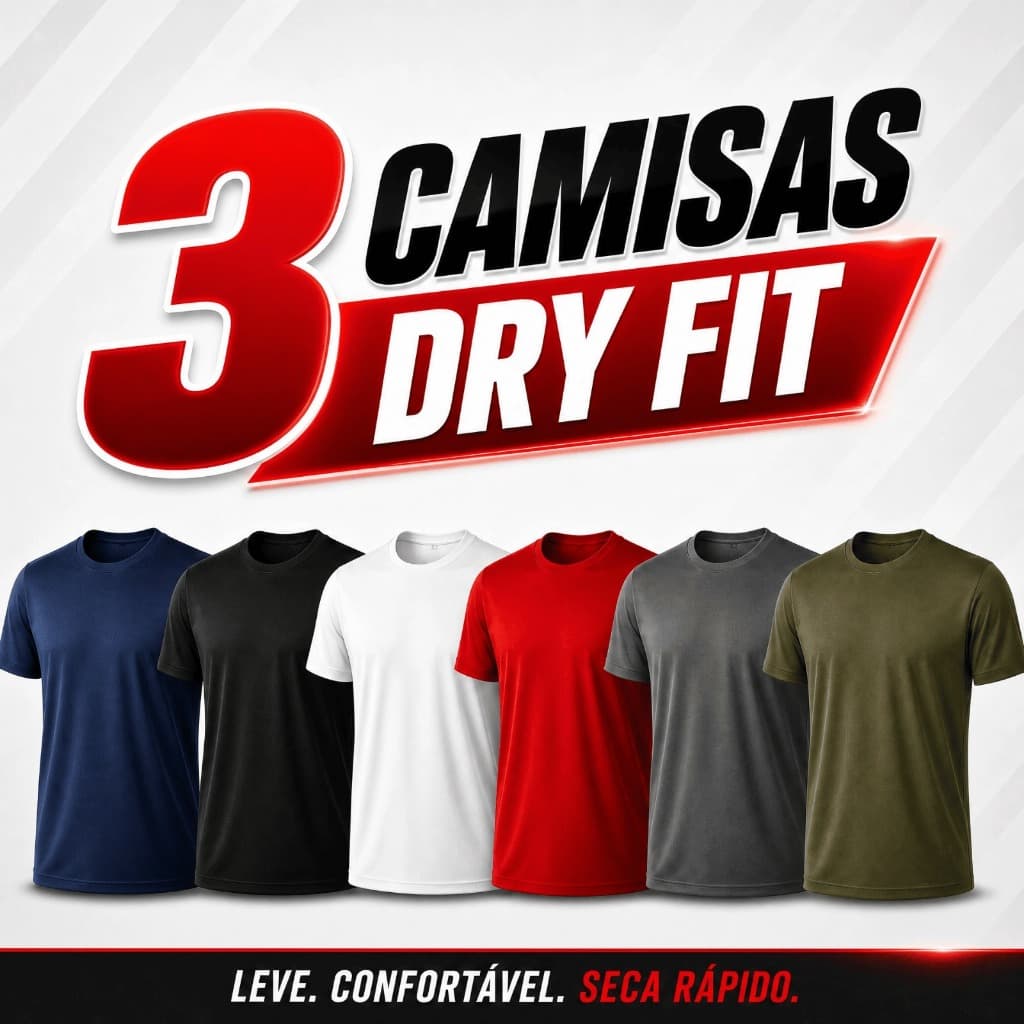 Kit 3 Camisas Dry Fit Masculina Cores Variadas para Academia e Treino