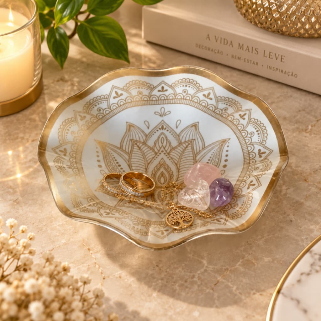 Porta -Jóias Elegante,Porta Objetos Decorativo para Organização com estilo.Decorado em branco e dourado