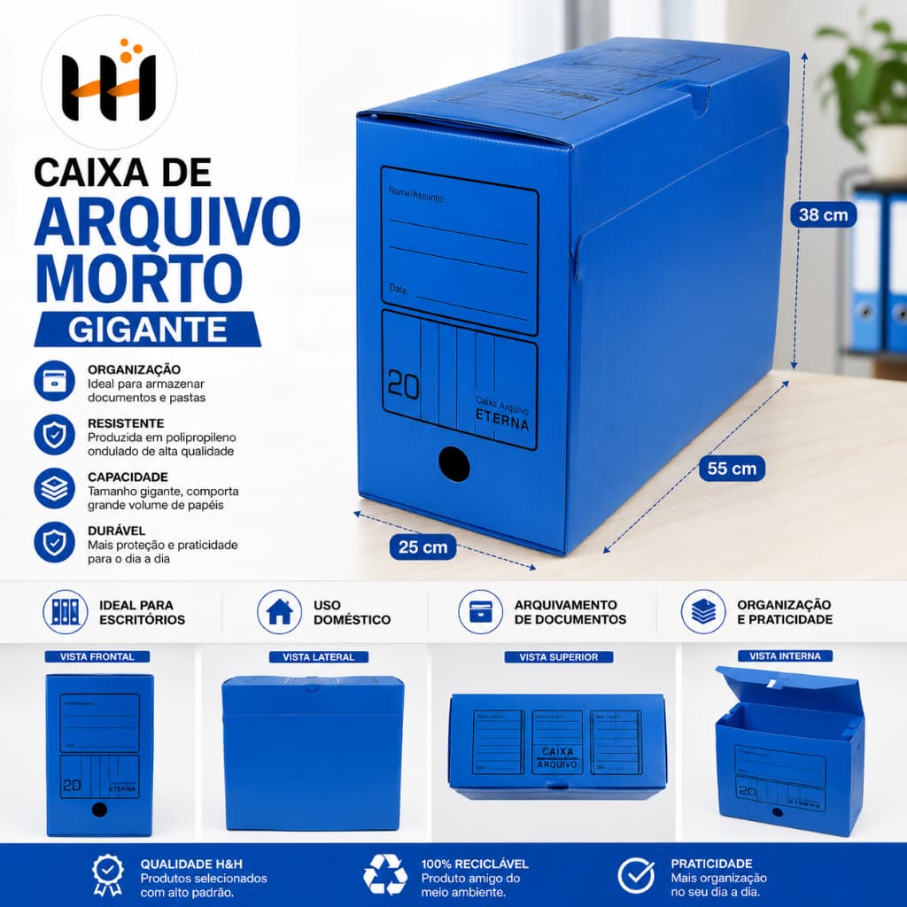 ARQUIVO MORTO GIGANTE 385X300X185MM - AZUL - UN - ALAPLAST - PACOTE COM 10 UNIDADES.