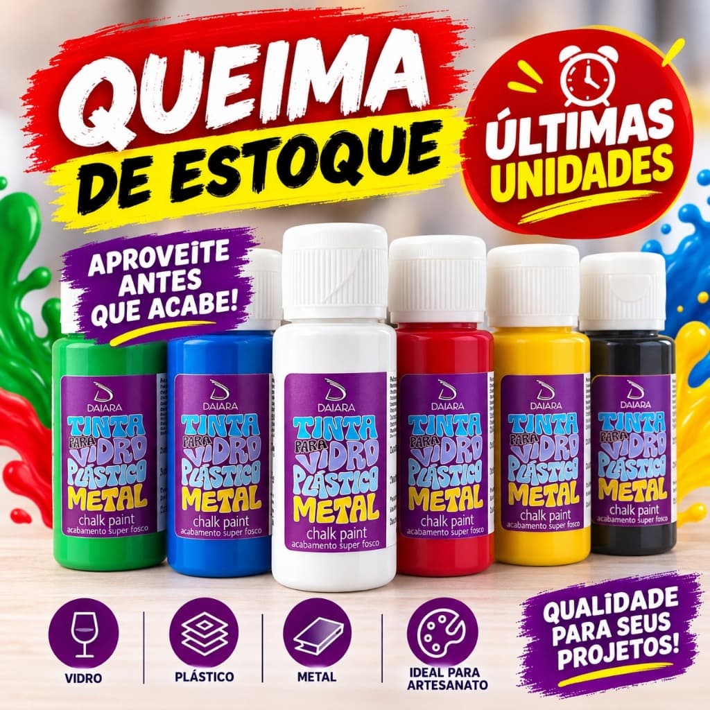 Tinta para Vidro, Plástico e Metal Daiara 60ml Fosco