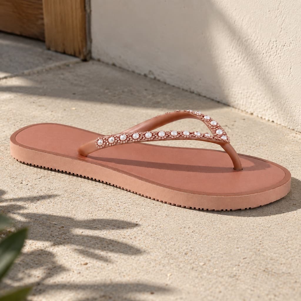 Sandália Feminina Rasteirinha Pérolas Strass Brilho Confortável Delicada Casual Verão